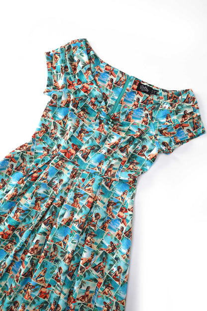 Lily Pinup Postcard Off Shoulder Dress