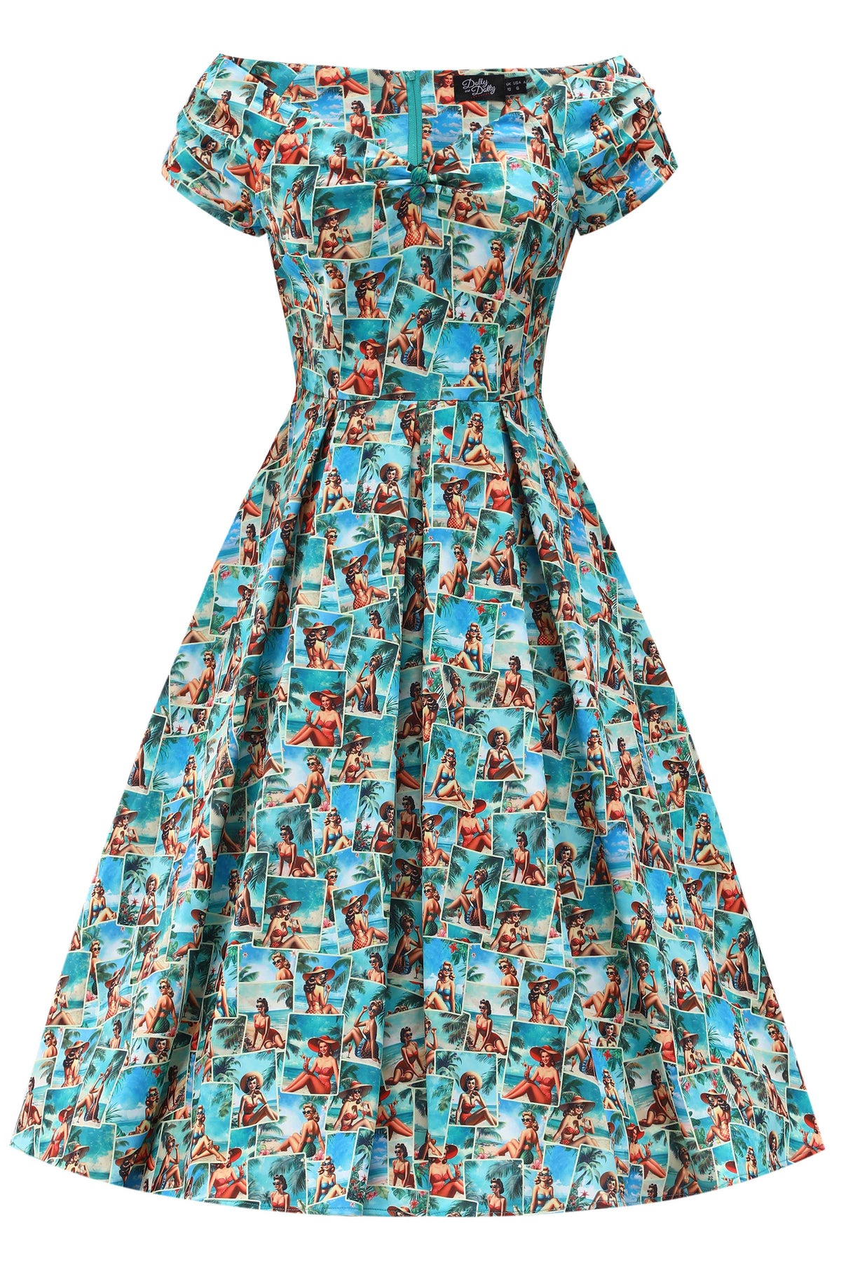 Lily Pinup Postcard Off Shoulder Dress