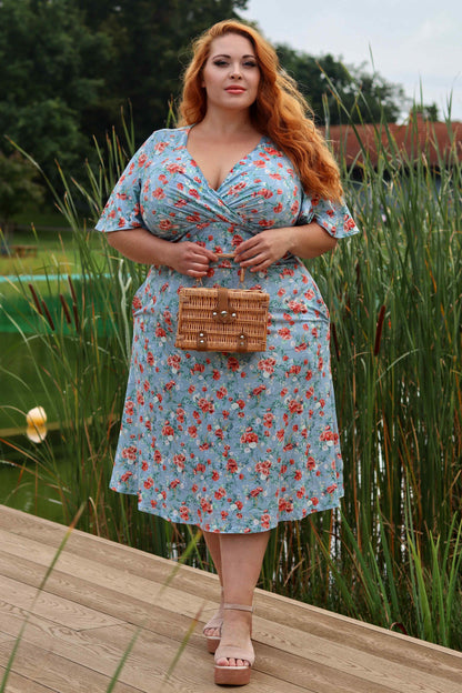 Donna Baby Blue Poppy Day Dress