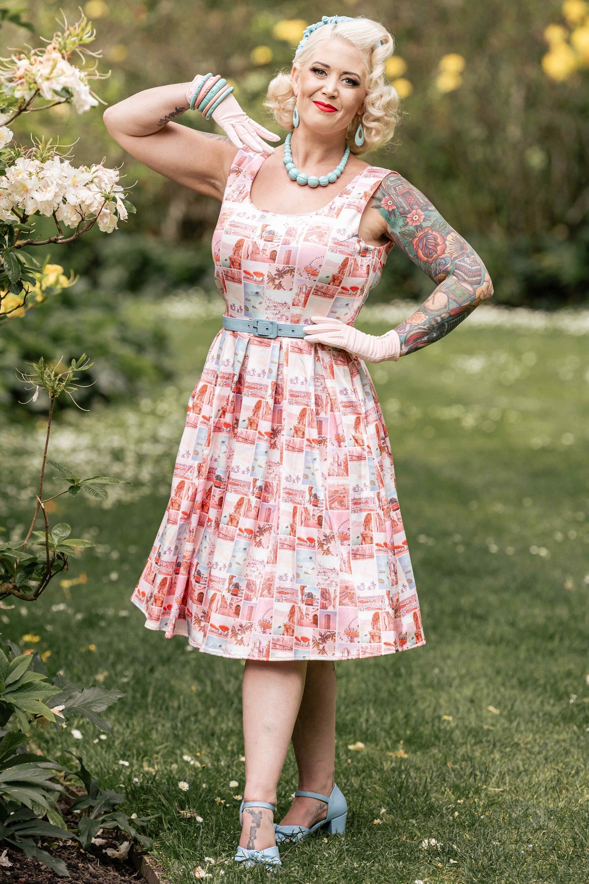 Amanda Postcard Print Swing Dress