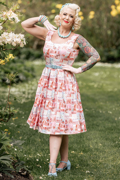 Amanda Postcard Print Swing Dress