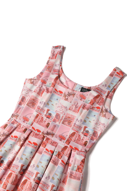 Amanda Postcard Print Swing Dress