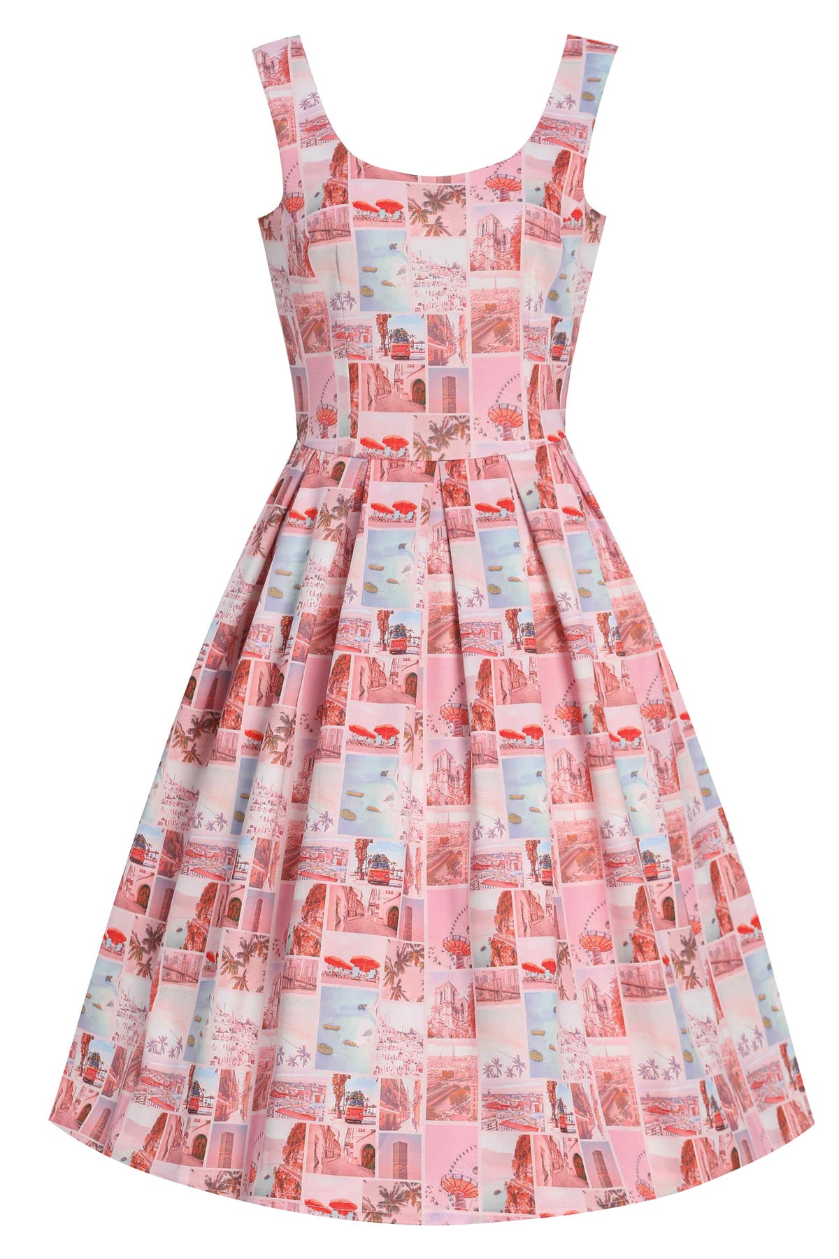 Amanda Postcard Print Swing Dress