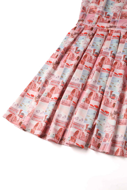 Amanda Postcard Print Swing Dress