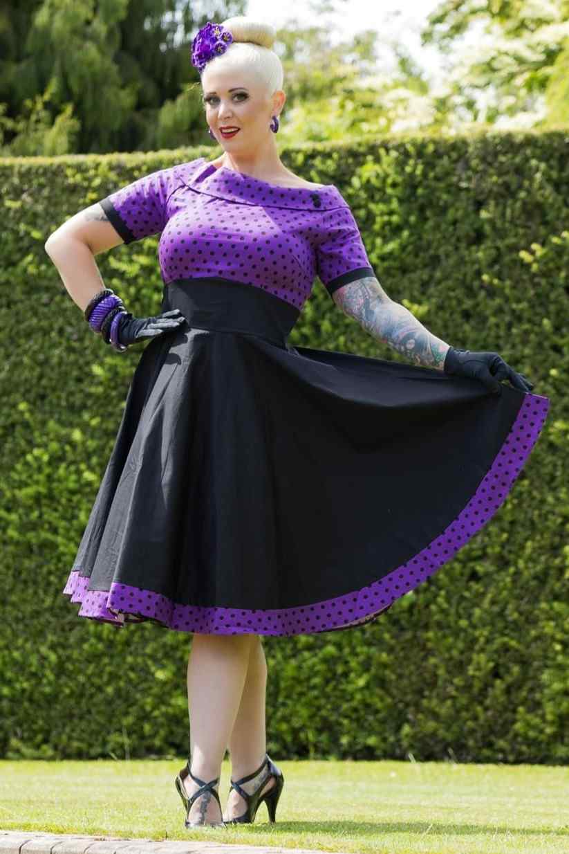 Darlene Purple & Black Polka Dot Circle Dress