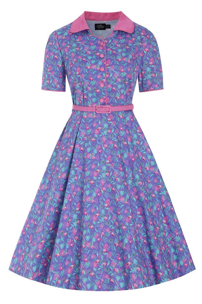 Penelope Purple Flamingo Shirt Dress