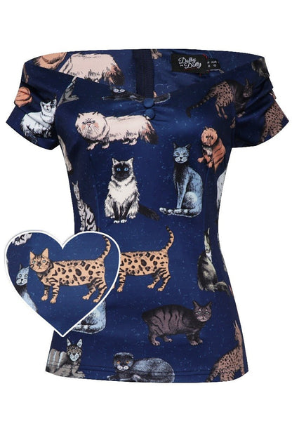 Lilian Off Shoulder Blue Cat Top