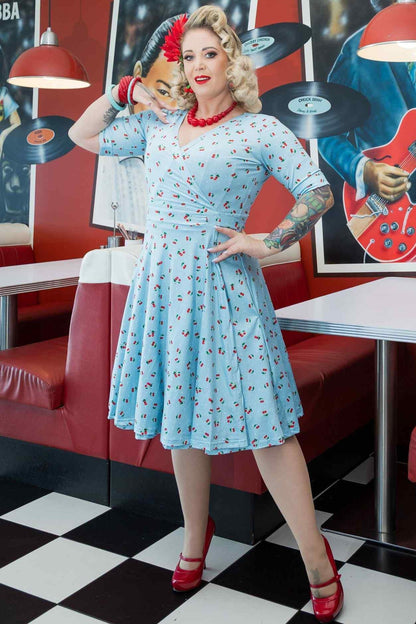 Matilda Red Cherry Blue Wrap Dress