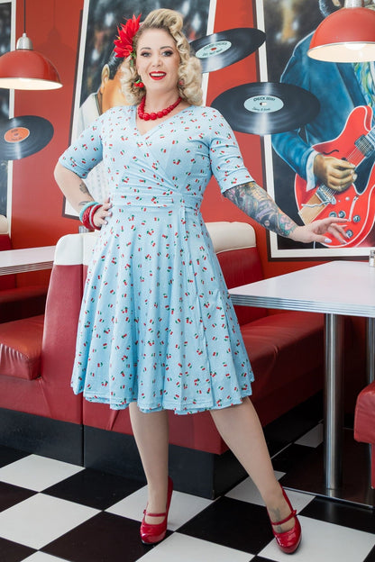 Matilda Red Cherry Blue Wrap Dress