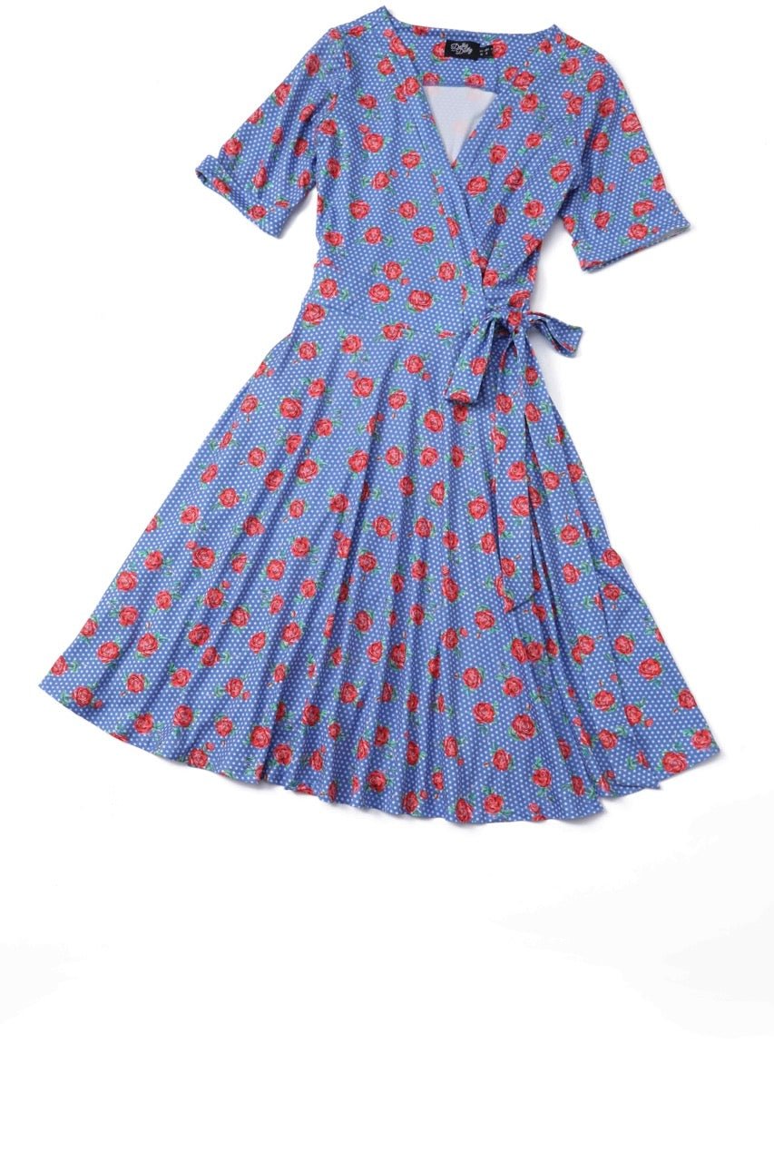 Matilda Red Rose Wrap Dress In Blue