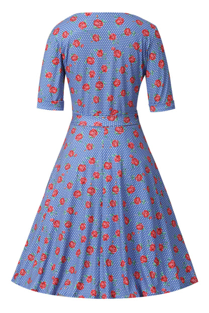 Matilda Red Rose Wrap Dress In Blue