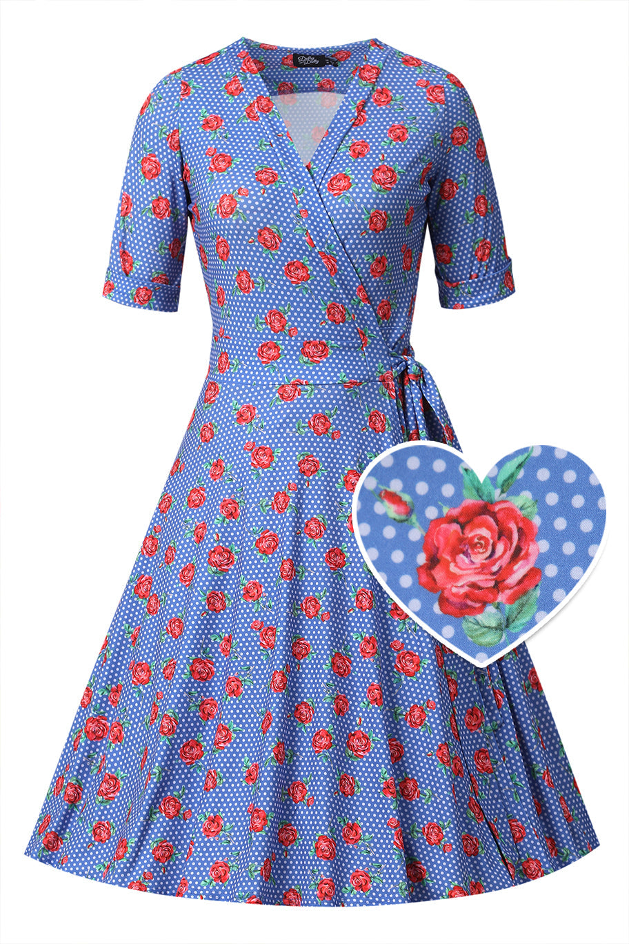 Matilda Red Rose Wrap Dress In Blue