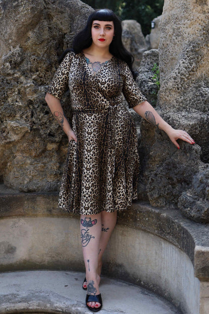 Matilda Retro Leopard Print Casual Wrap Dress
