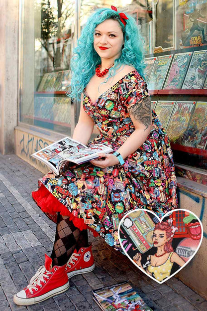 Lily Retro Off Shoulder Pop Art Circle Dress