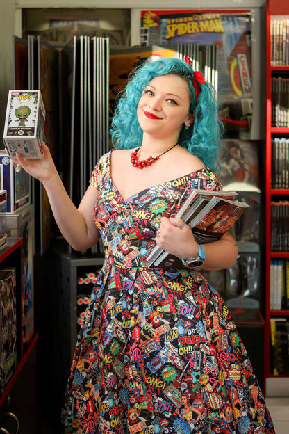 Lily Retro Off Shoulder Pop Art Circle Dress
