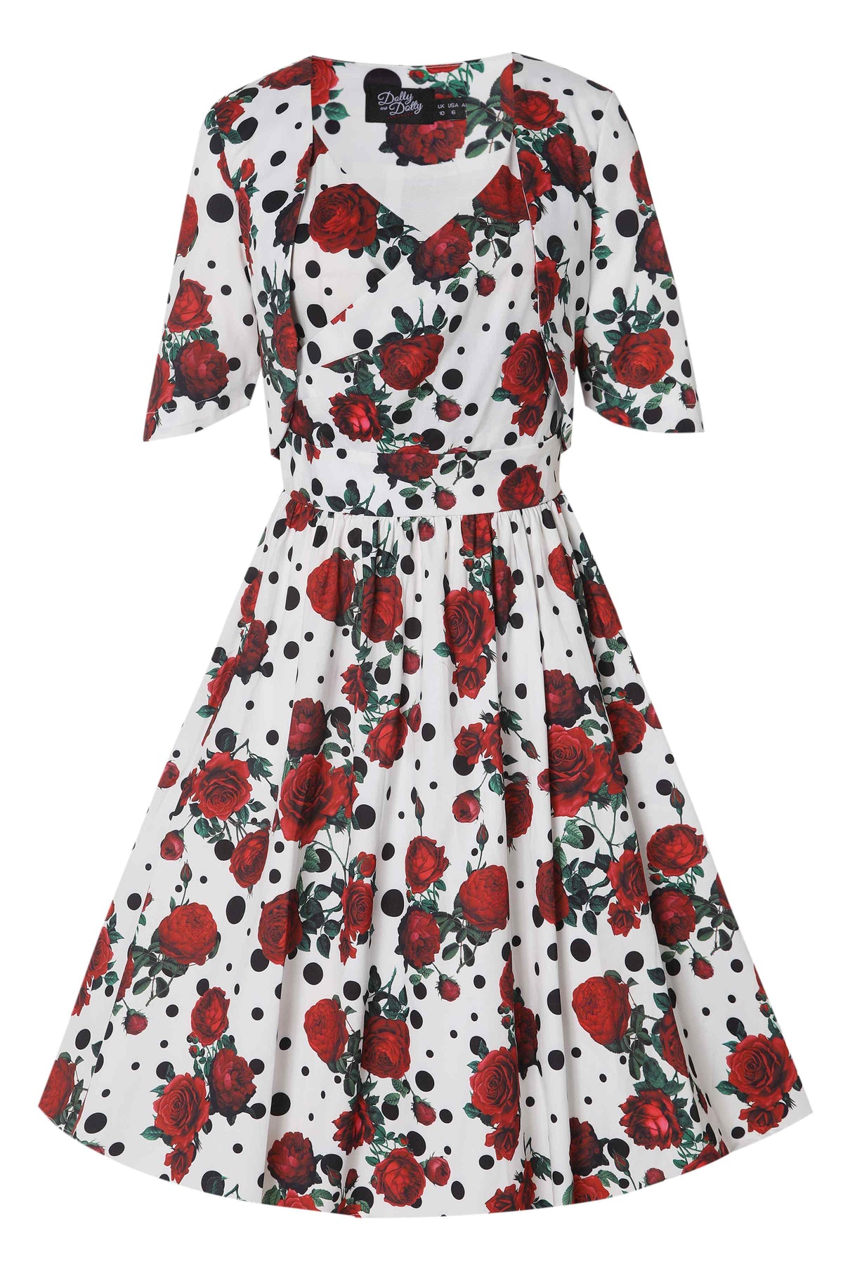 Lisette Retro Polka Dot & Rose Bolero Jacket
