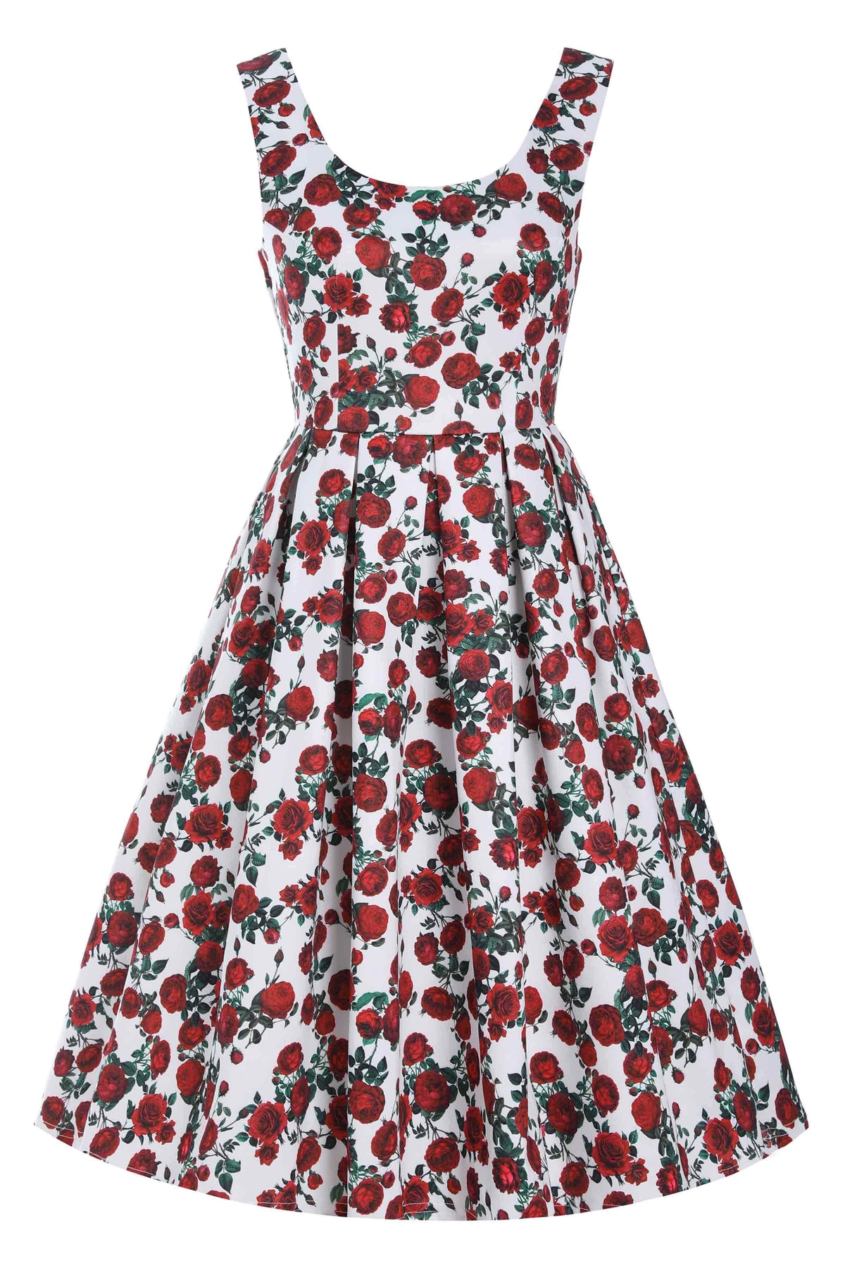 Amanda Retro Red Rose Dress In White