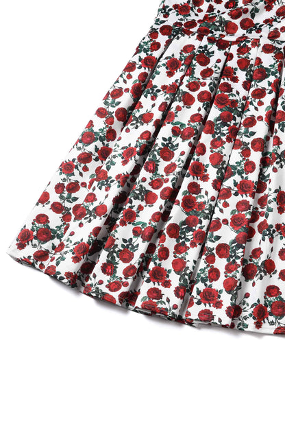 Amanda Retro Red Rose Dress In White