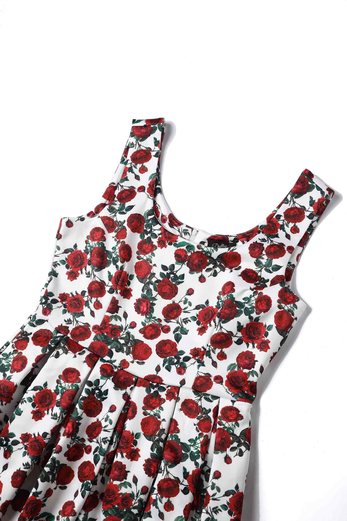Amanda Retro Red Rose Dress In White