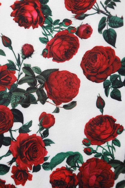 Amanda Retro Red Rose Dress In White