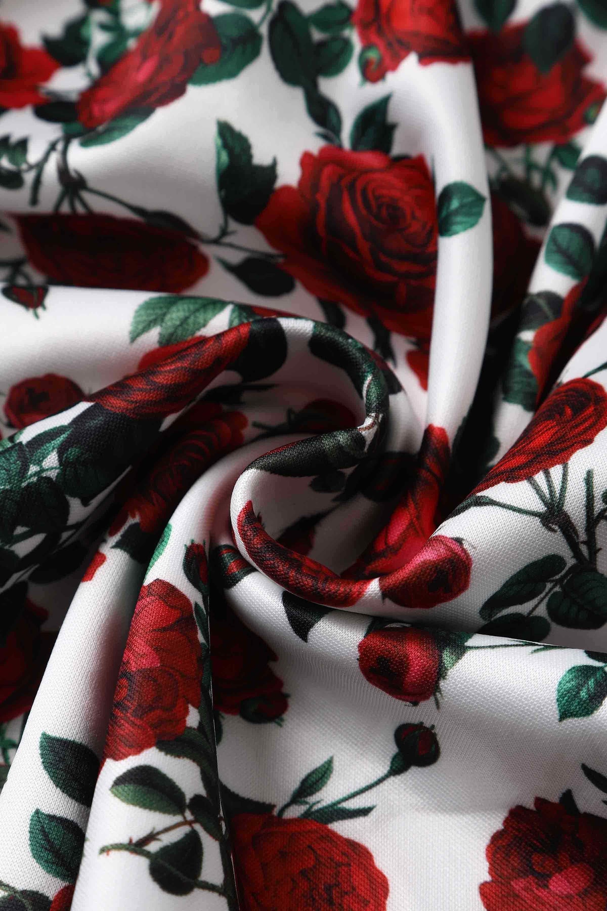 Amanda Retro Red Rose Dress In White