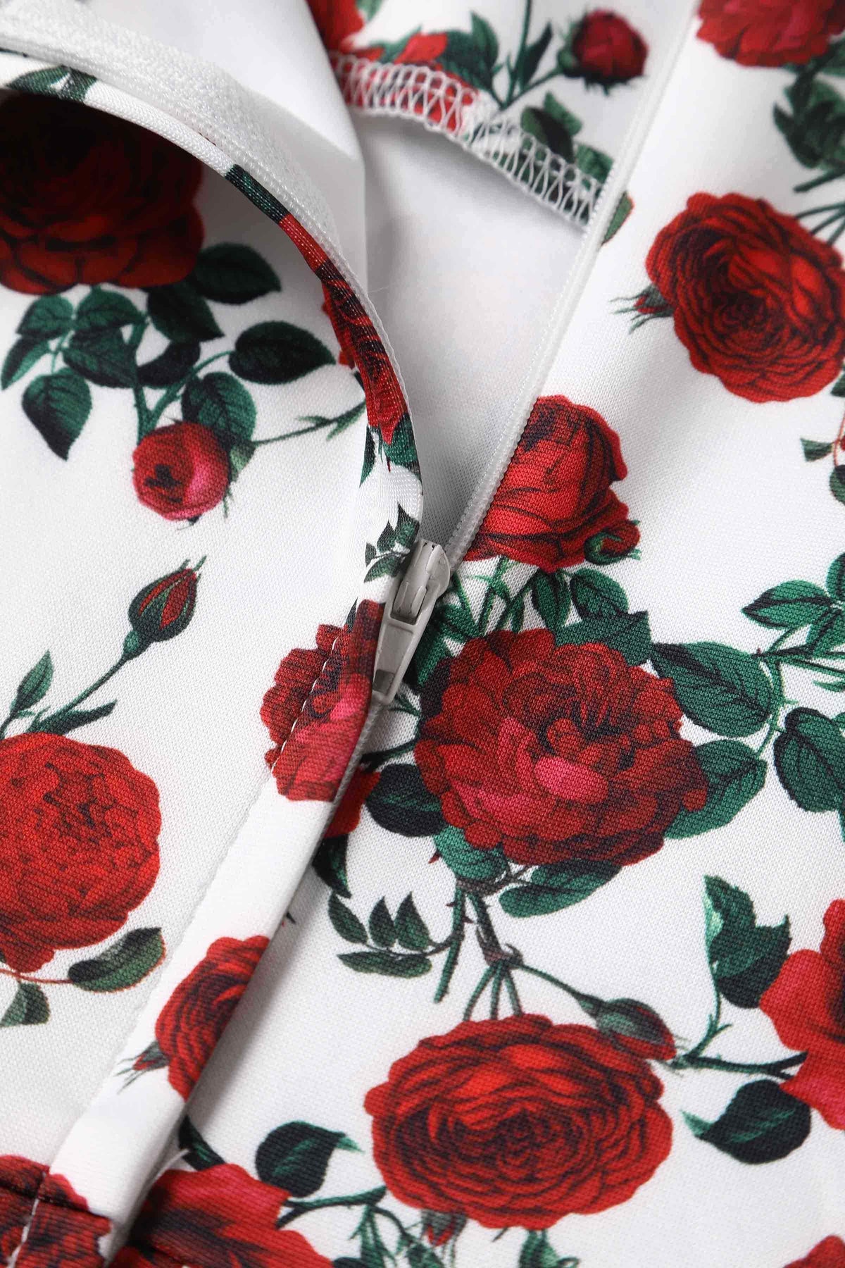 Amanda Retro Red Rose Dress In White