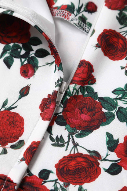 Amanda Retro Red Rose Dress In White