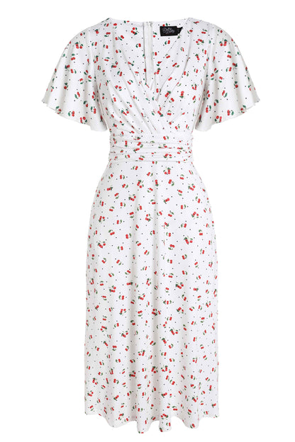 Donna Cherry White Crossover Bust Dress