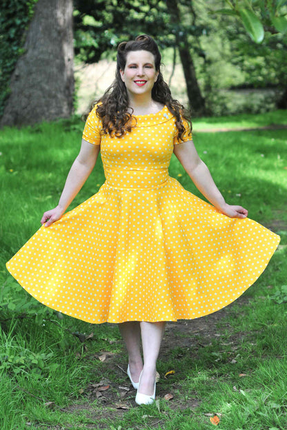 Darlene Retro Yellow Polka Dot Swing Dress