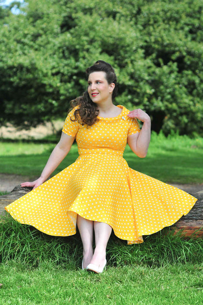 Darlene Retro Yellow Polka Dot Swing Dress