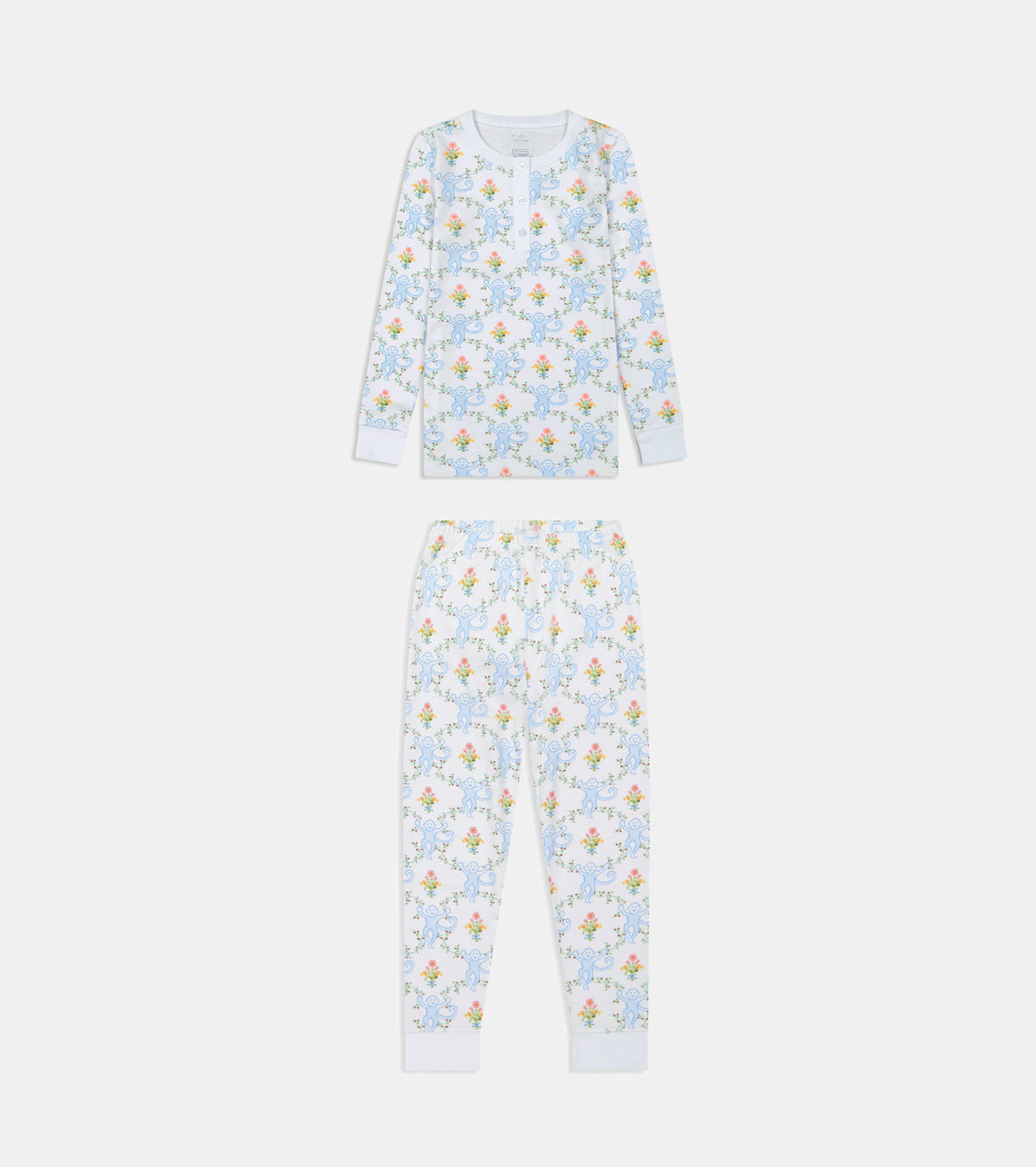 Roller Rabbit x Hill House Kids Pajamas - Blue Floral Monkey Trellis