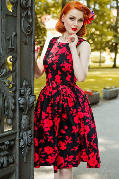 Annie Red Floral Swing Dress