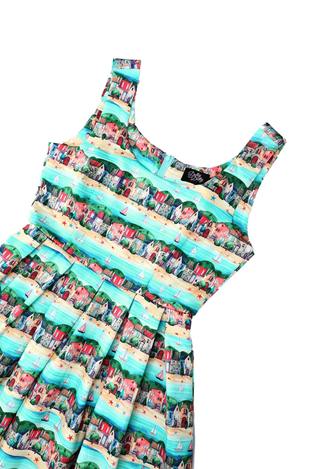 Amanda Seaside Village Print Flared Dress