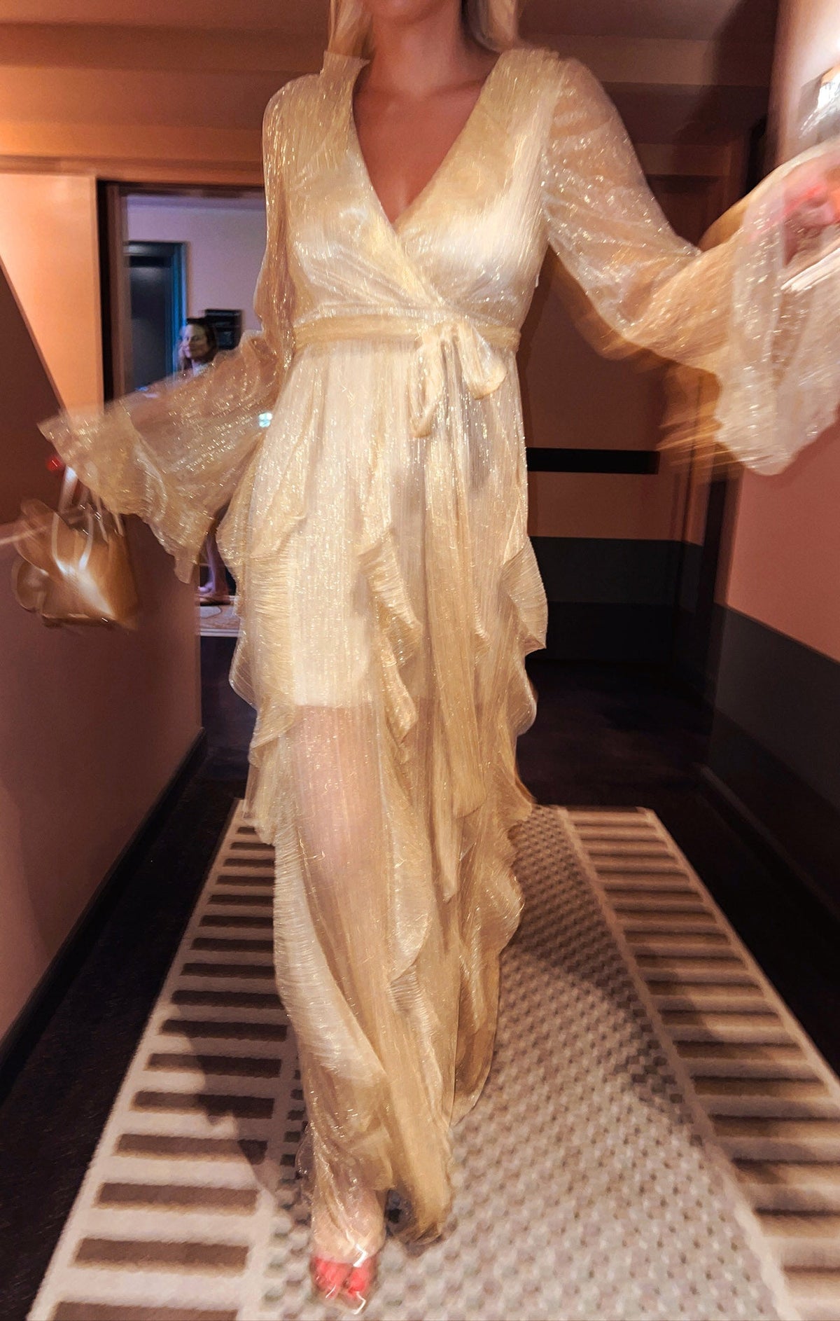 Jenny Ruffle Maxi Dress ~ Gold Glimmer