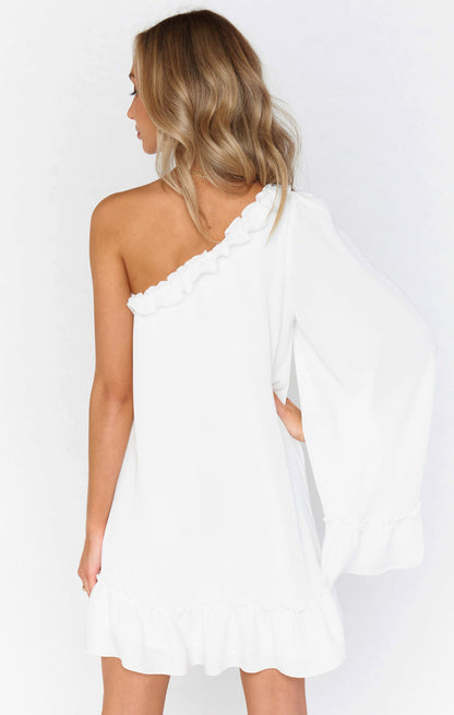Wonder Mini Dress ~ White Silky Crepe
