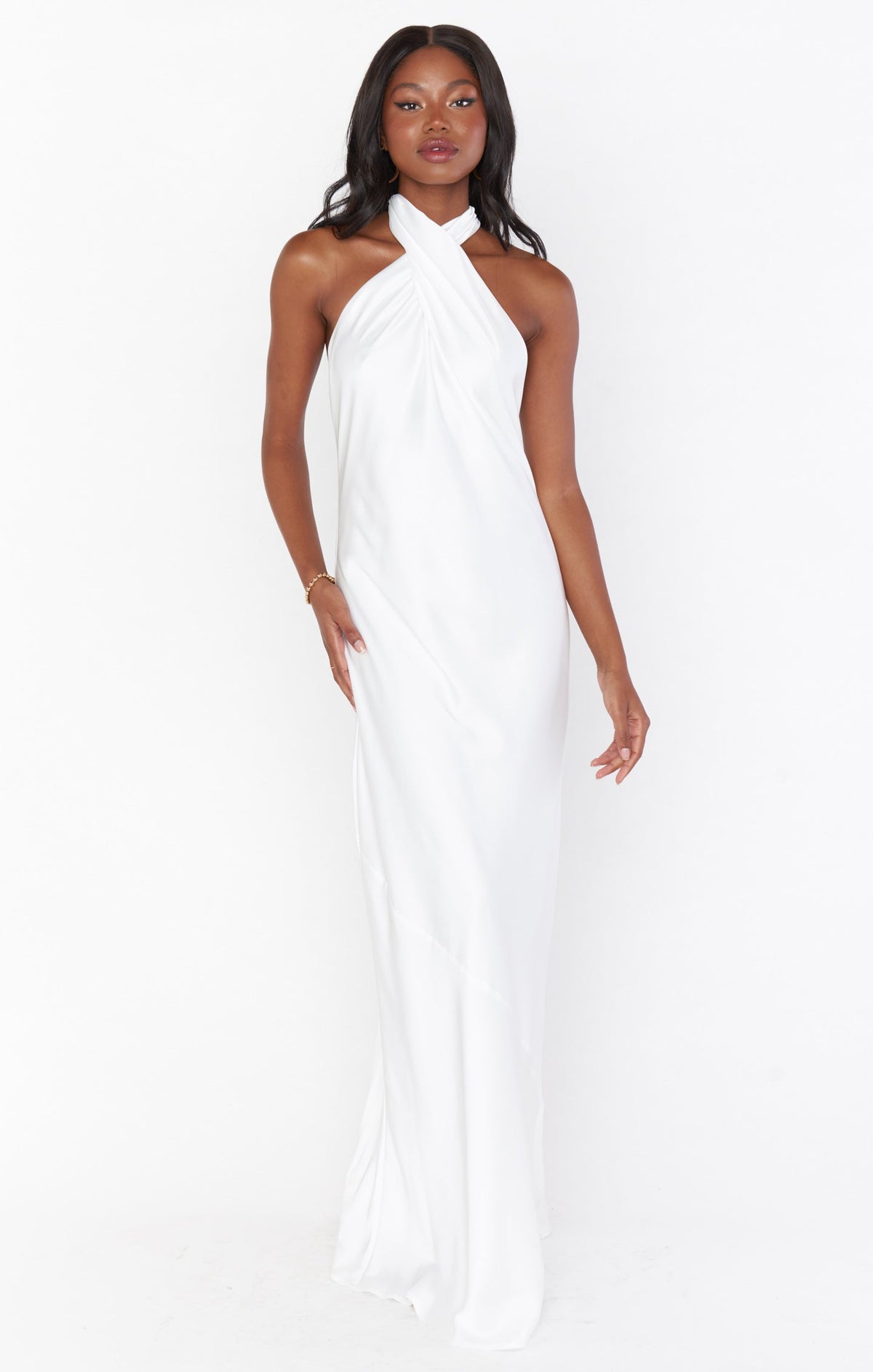 Jasmine Halter Maxi Dress ~ Ivory Luxe Satin