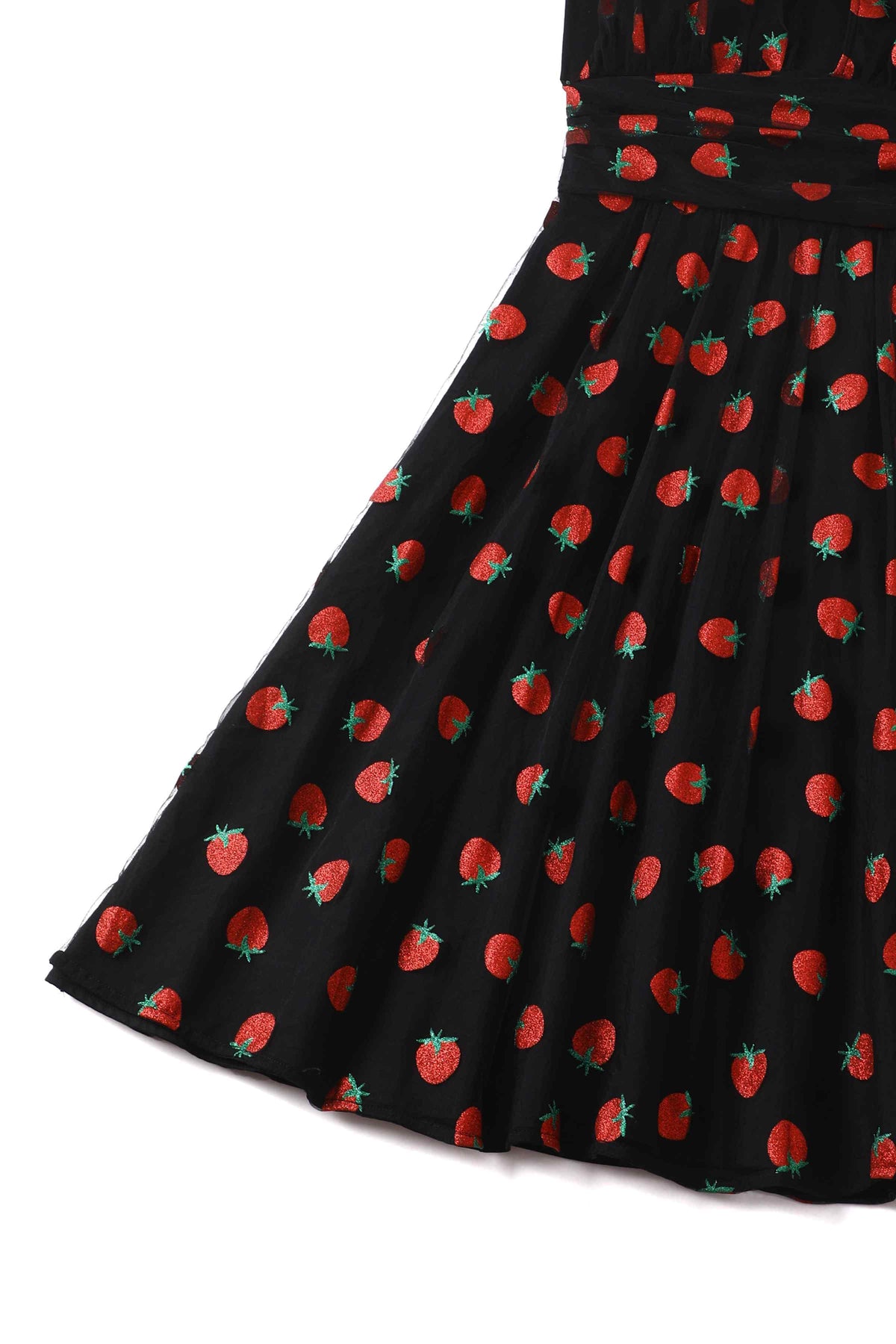 Dorothea Strawberry Black Mesh Halter Dress