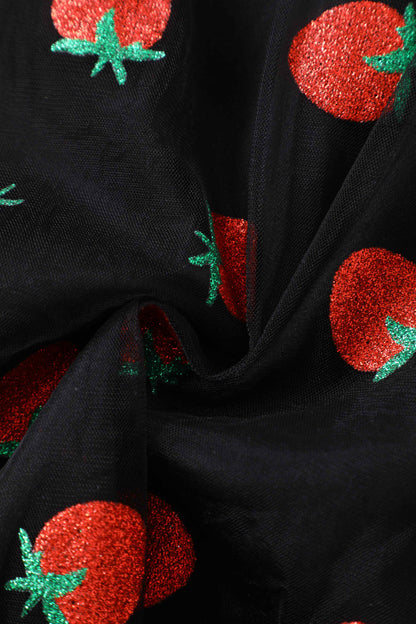 Dorothea Strawberry Black Mesh Halter Dress