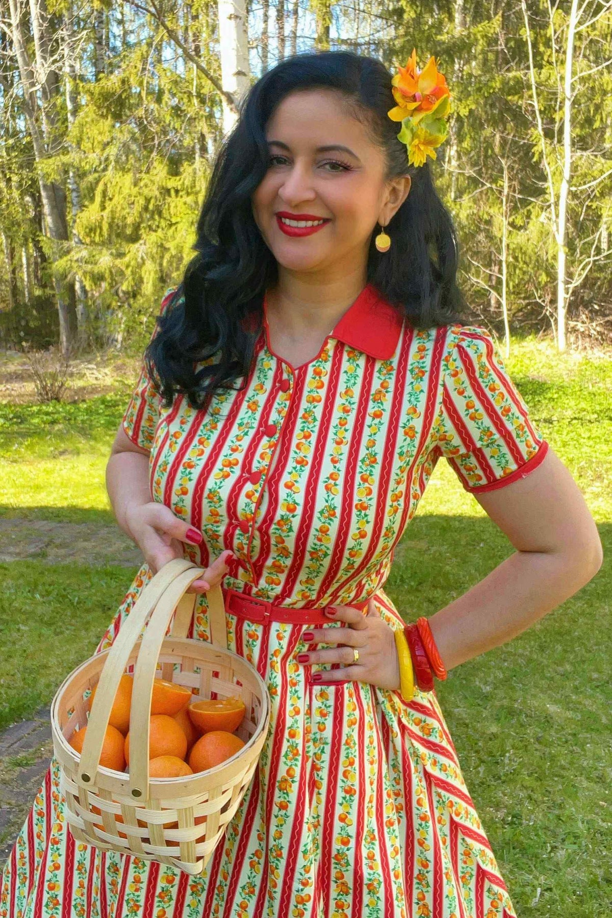 Mabel Summer Orange Midi Shirt Dress