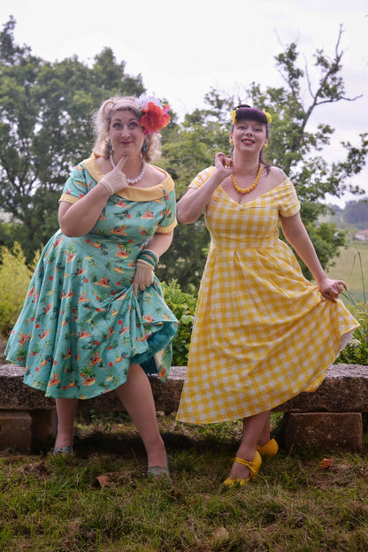 Lily Off Shoulder Yellow Gingham Dress