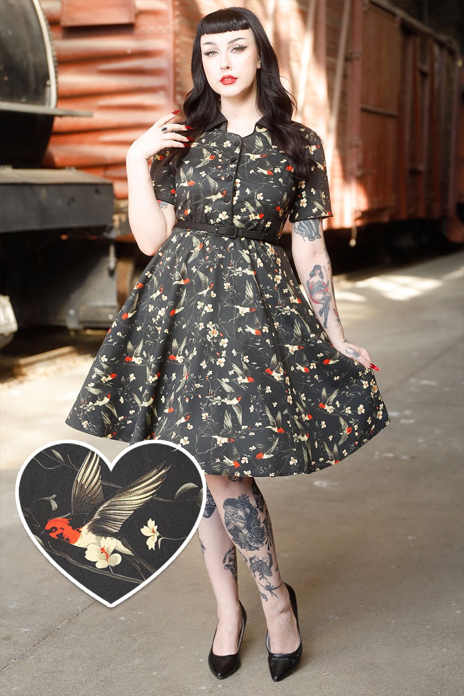 Penelope Swallow Floral Shirt Dress