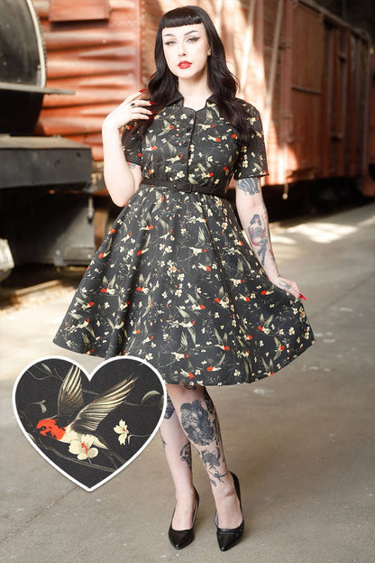Penelope Swallow Floral Shirt Dress