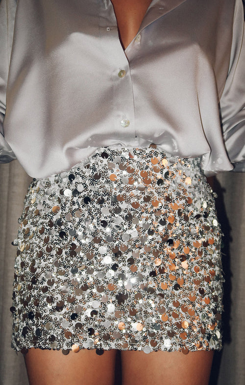 All Night Skort ~ Silver Metallic Sequins