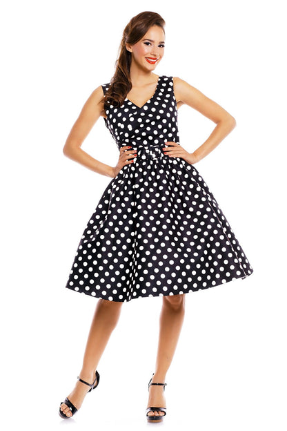 May V-neck 50s Style Spot Dress in Black-White