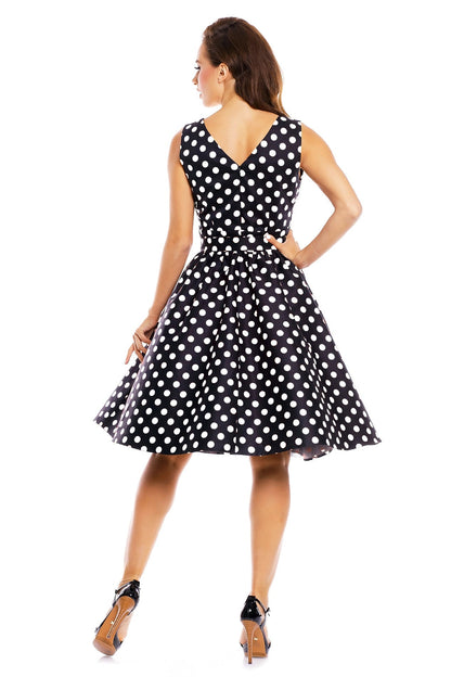 May V-neck 50s Style Spot Dress in Black-White