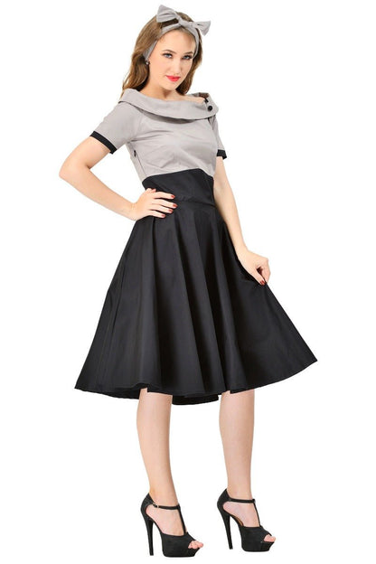 Darlene Retro Multi Tone Swing Dress in Grey-Black