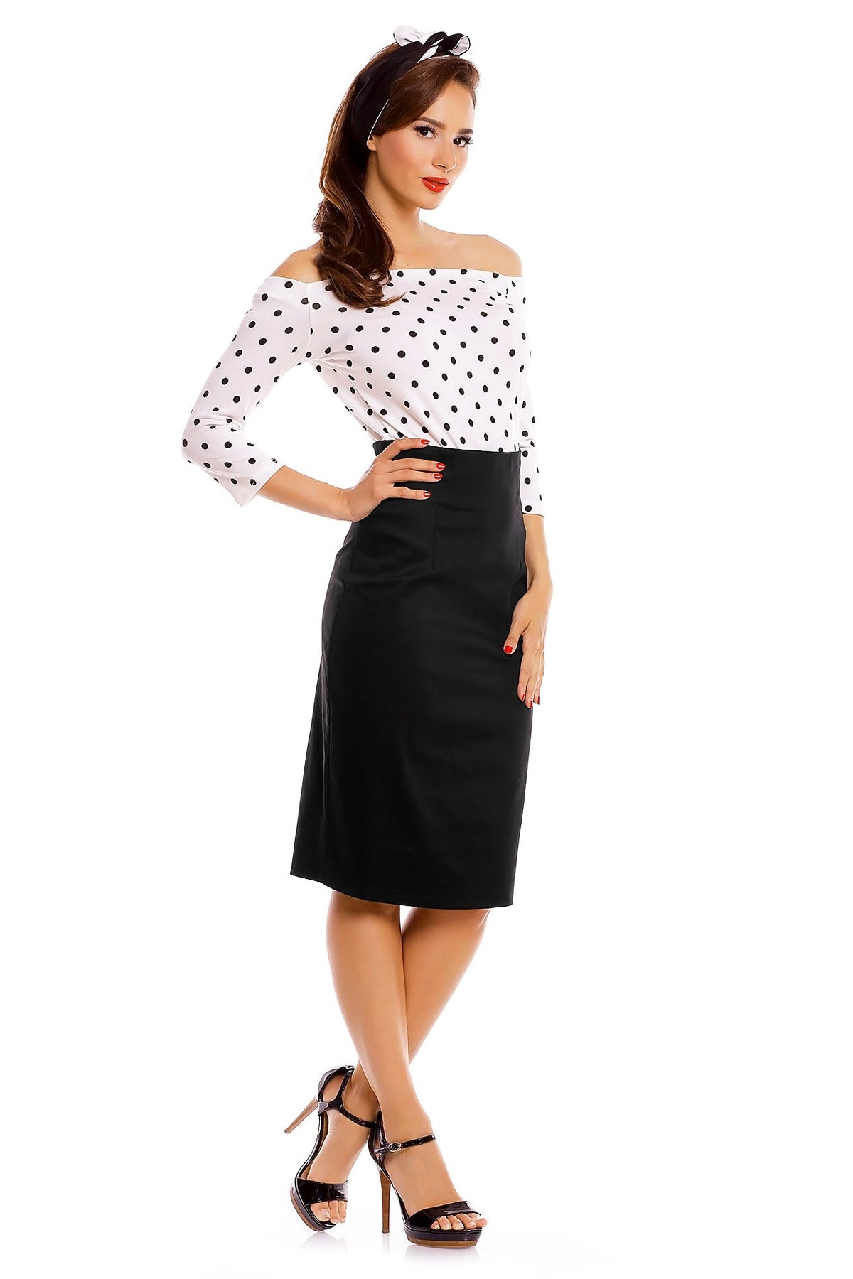 Gloria Bardot Polka Dot Rockabilly Top in White