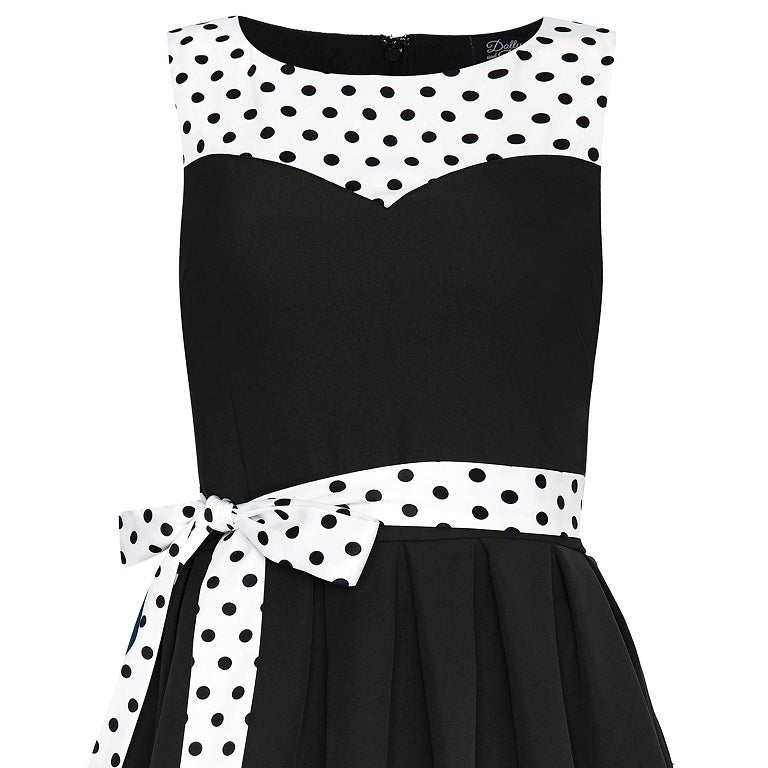Elizabeth Vintage Dress in Black/White Polka Dot Print