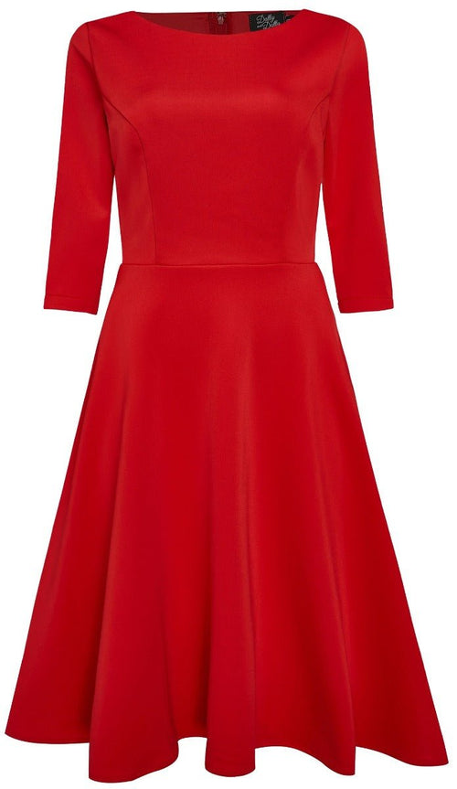 Janet Vintage Inspired Long Sleeves Dress in Red