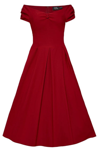 Lily Off the Shoulder 50s Style Evening Dress in Burgundy